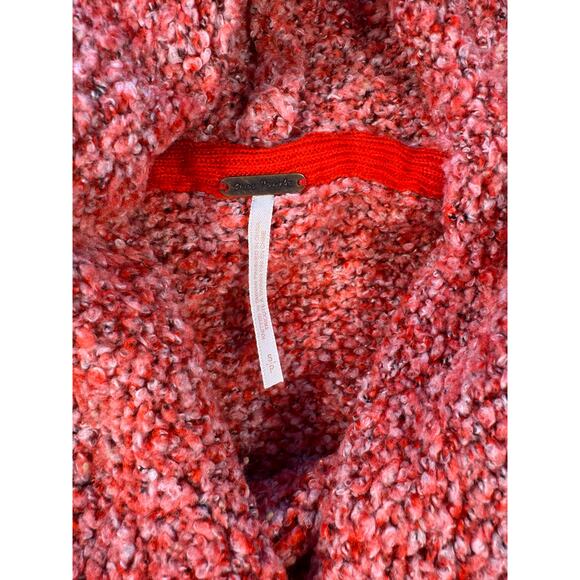 Free People BFF Red White Cowl Neck Sweater Boucle Oversized Pullover Knit S - Picture 4 of 7